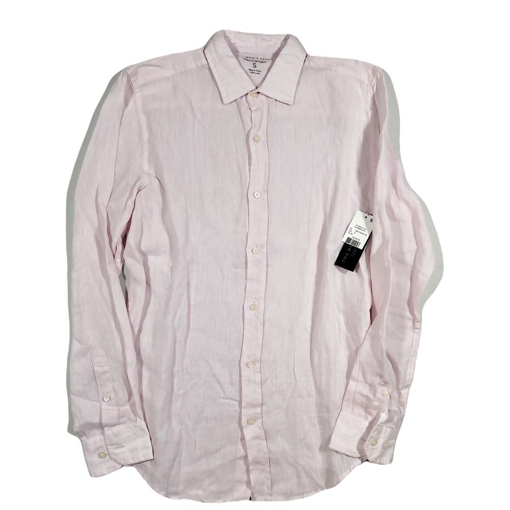 The Mens‎ Store Linen Shirt Mens Small Orchid Ice Solid Pink Yarn-Dyed